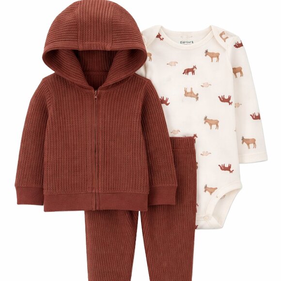 Carter's Other - NWT Carter’s Baby Boy Outfit Set 12M Rust Waffle Hoodie Pants & Bodysuit 3-Piece